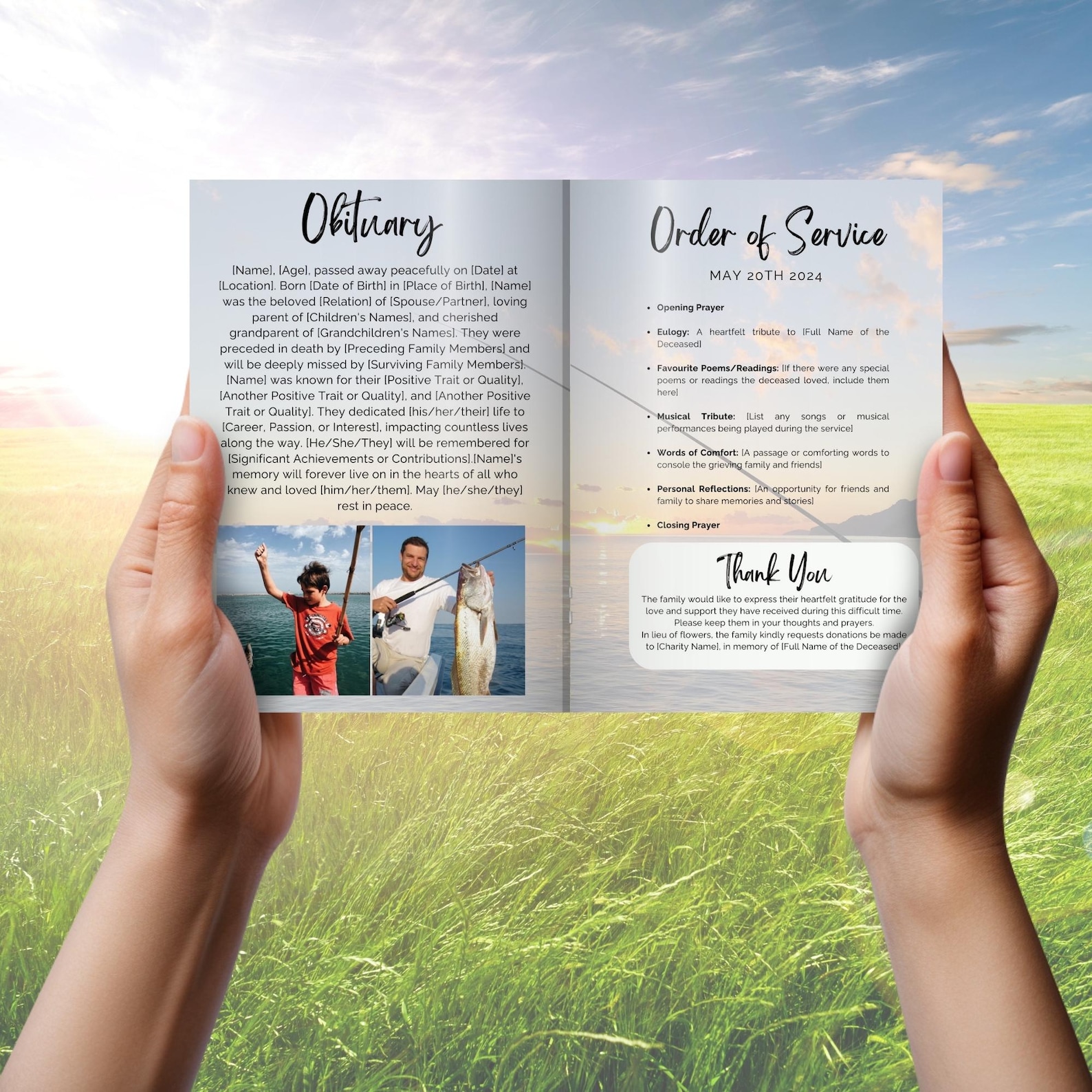 Fish Funeral Program Design Editable Fishing Themed Funeral Program Template, Printable Order of ...