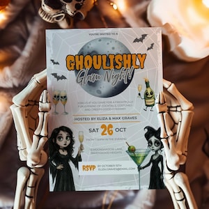 Halloween Cocktail Party Invitation Canva Template – Editable Spooky Invite, Haunted House Halloween Party Digital Download HC2025
