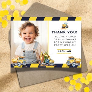 Tarjeta de agradecimiento de cumpleaños con foto para constructores (plantilla de 5 x 7 pulgadas), recuerdo personalizado para fiesta infantil CP2024