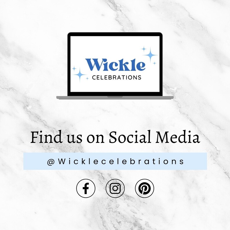 a white marble background with the words, find us on social media