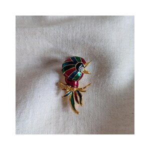 Vintage Gold Tone and Enamel Bird Statement Brooch