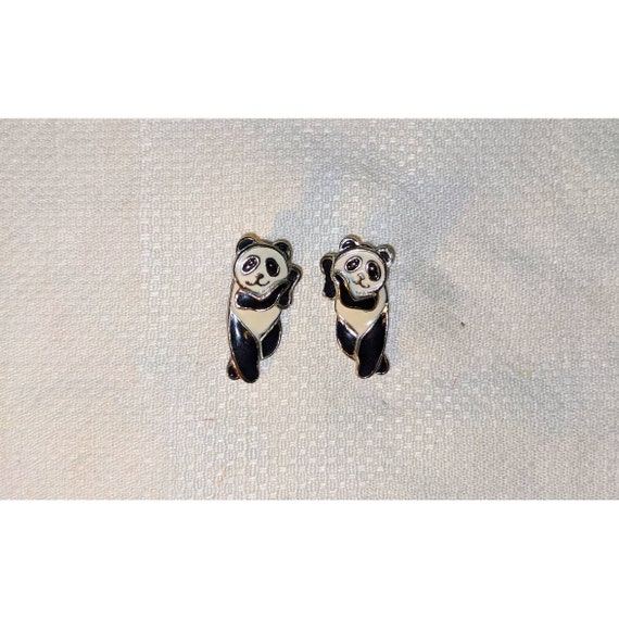 Vintage Edgar Berebi Enamel Panda Earrings