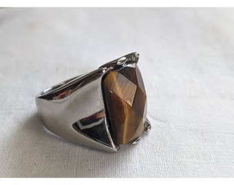 Stainless Steel Ring w/ Tiger's Eye Stone