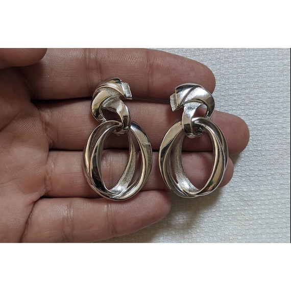 Vintage Givenchy Double Hoop Silvertone Earrings - image 3