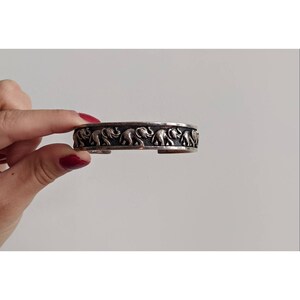 Vintage Engraved Elephants Silver Cuff Bracelet