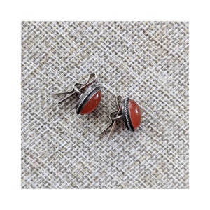 Vintage Red Agate + Silver Cufflinks