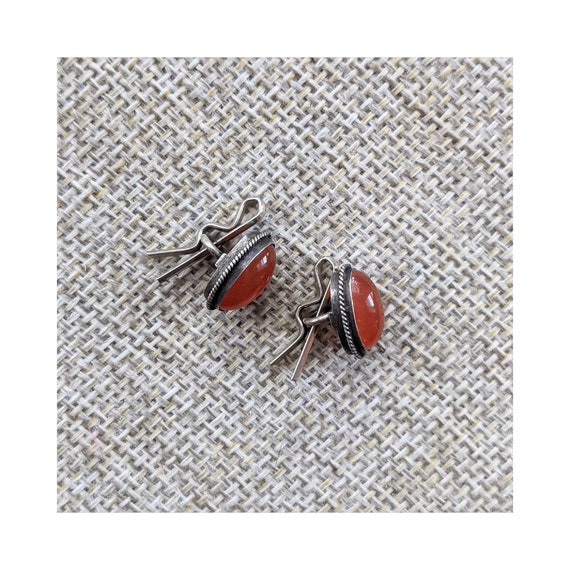 Vintage Red Agate + Silver Cufflinks - image 1