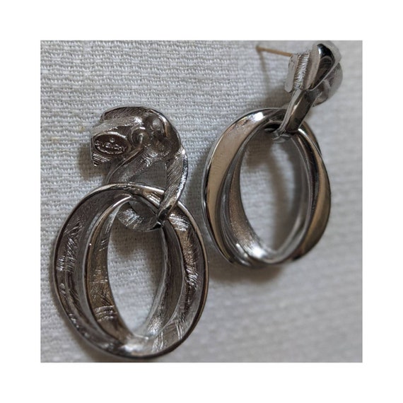 Vintage Givenchy Double Hoop Silvertone Earrings - image 6