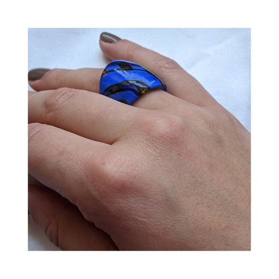 Vintage Cobalt Blue Glass Ring - image 3