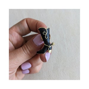 Vintage Black Cowboy Boot Pinback Pin