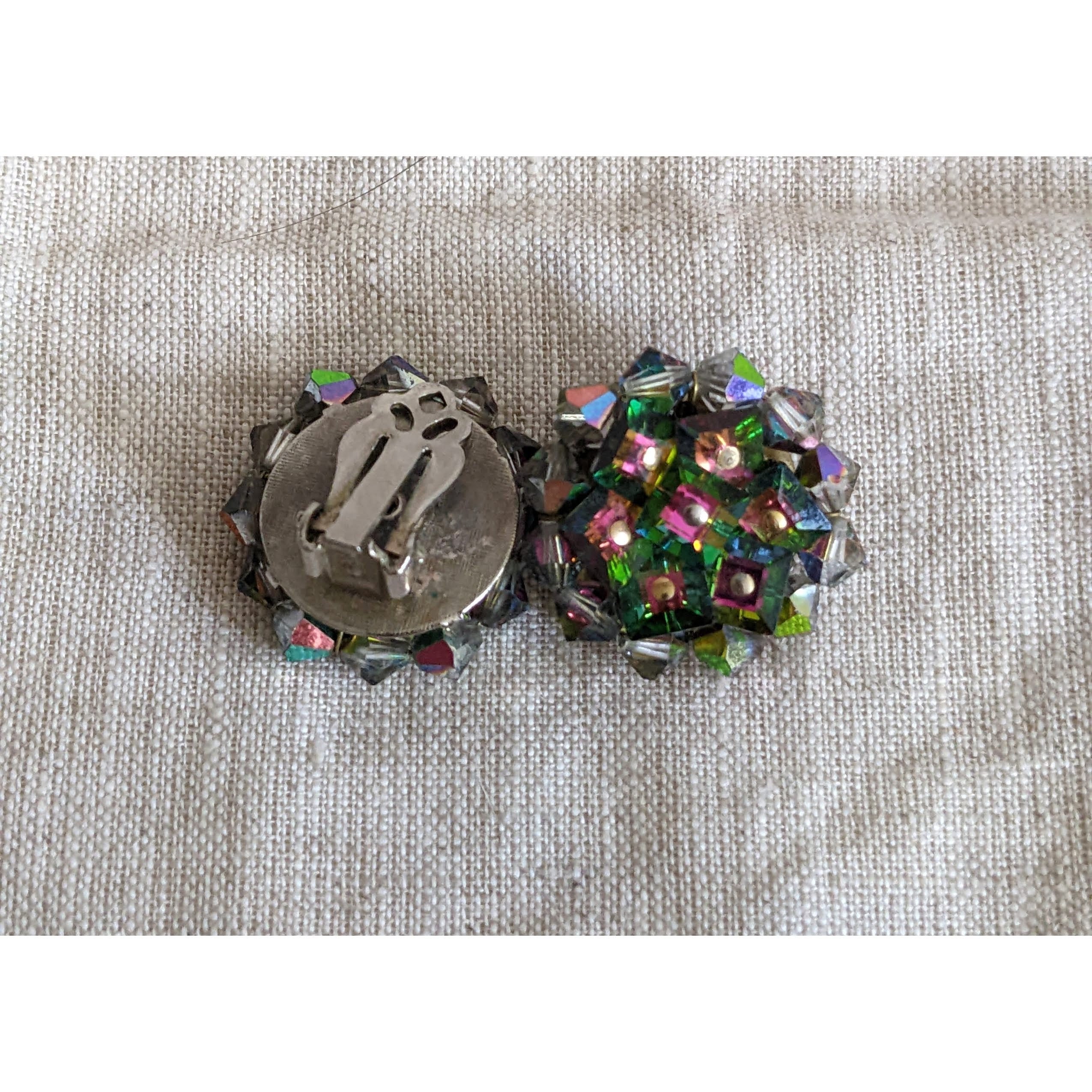 Vintage Goldtone Watermelon Margarita Bead Rhinestone Clip On Earrings