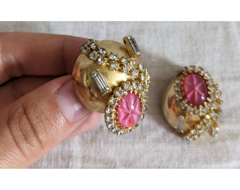 Vintage Signed Hobe Rhinestone Clip On Earrings