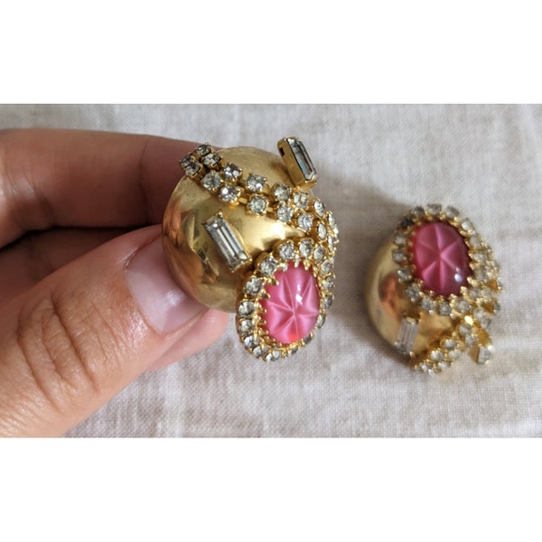 Vintage Signed Hobe Rhinestone Clip On Earrings