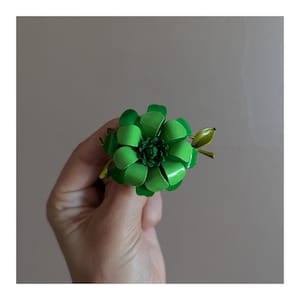 Vintage Bright Green Metal // Enamel Flower Brooch