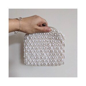 Vintage White Beaded + Crochet Clutch