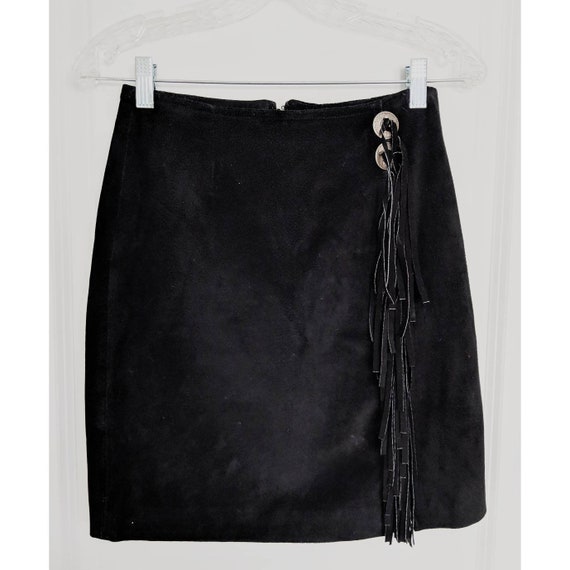 Vintage Suede Pencil Skirt w/ Fringe Detail - image 1