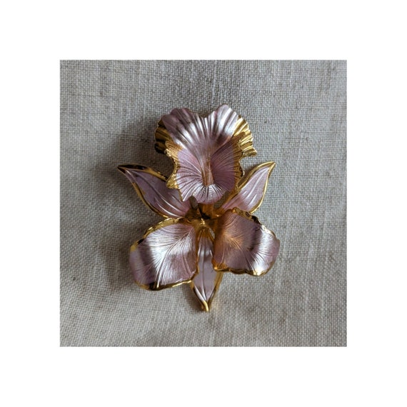 Vintage Metal Pink Flower Brooch - image 2