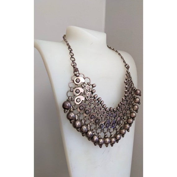 Vintage Silver Beaded Charm Necklace - image 2