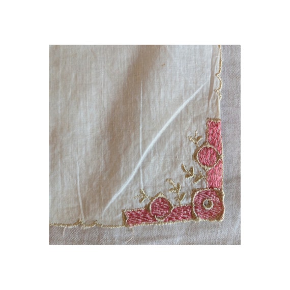 Antique Linen Handkerchief w/ Hand Sewn Floral De… - image 2