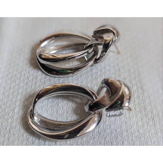 Vintage Givenchy Double Hoop Silvertone Earrings - image 7