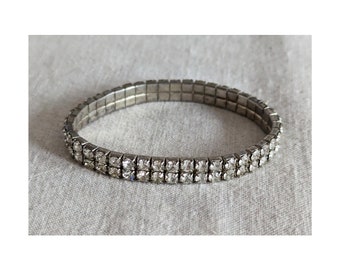 Vintage No Clasp Clear Rhinestone Tennis Bracelet
