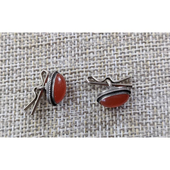 Vintage Red Agate + Silver Cufflinks - image 4