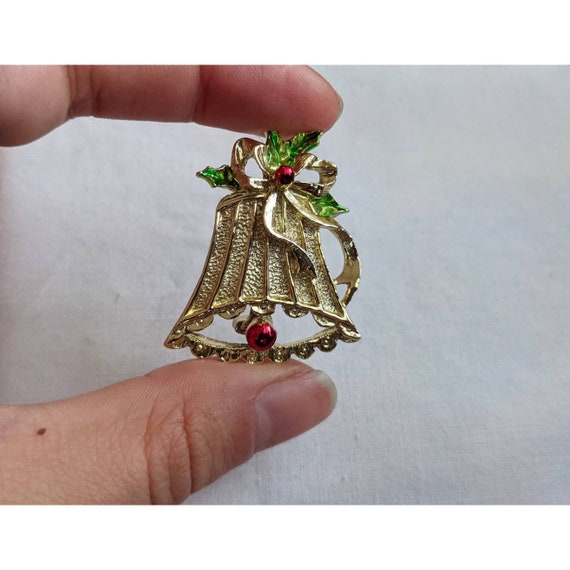 Vintage Silvertone Christmas Bell Brooch - image 2