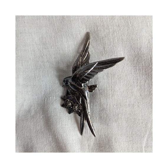 Large Mexican Sterling Silver Swallow Delivering … - image 1
