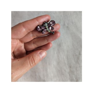 Vintage Mini Dragonfly Purple Rhinestone Pin