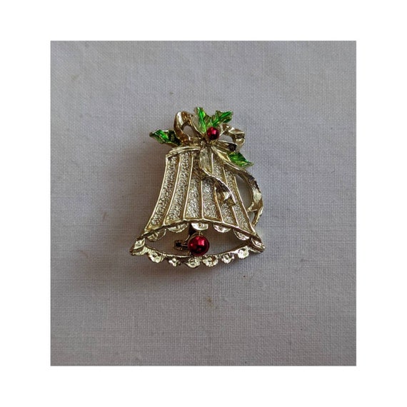 Vintage Silvertone Christmas Bell Brooch - image 1