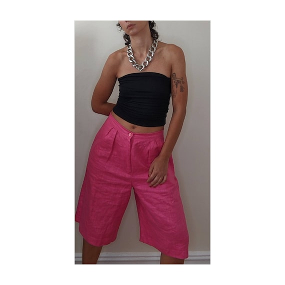 Vintage Hot Pink Baggy Linen Shorts - image 1