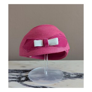Vintage Pink Straw Hat w/ Decorative Velvet Bow