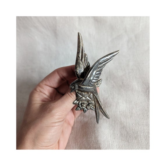 Large Mexican Sterling Silver Swallow Delivering … - image 4