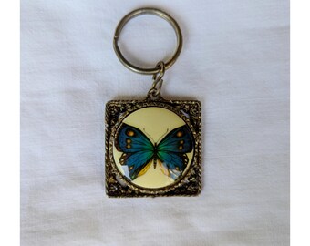 Vintage Butterfly Keychain w/ Ornate Frame