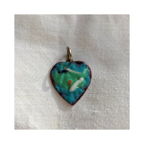 Vintage Copper + Glass Heart Pendant - image 2