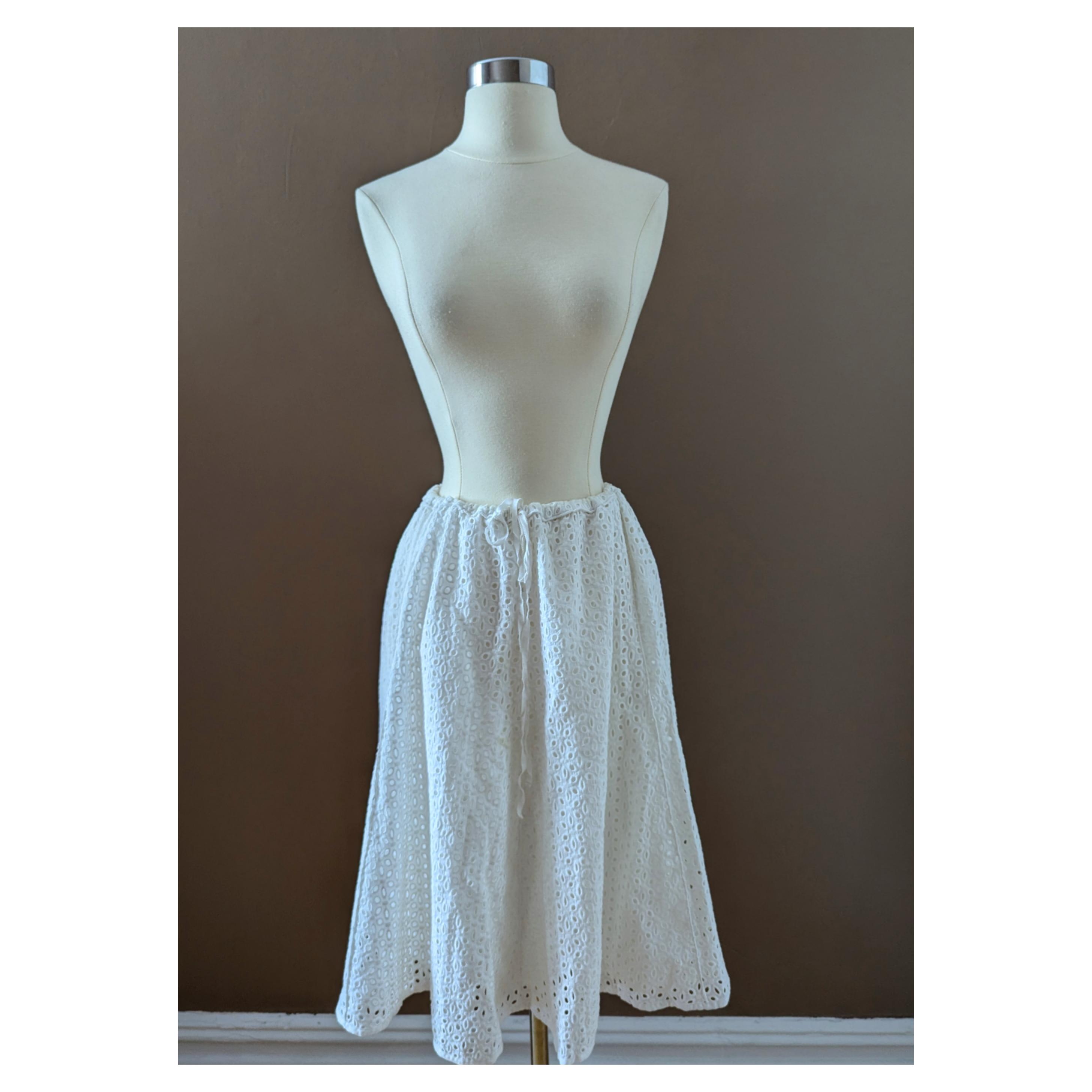 White lace top with linen A-line mini skirt