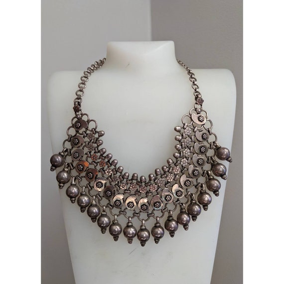 Vintage Silver Beaded Charm Necklace - image 1