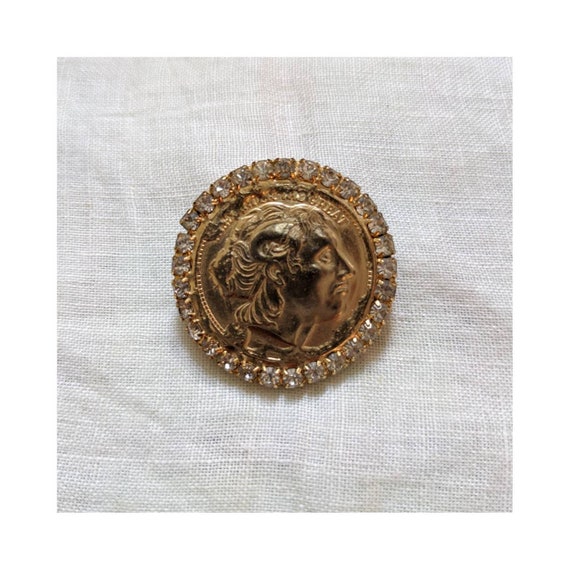 Vintage Goldtone Alexander Athena Great Pin w/ Rh… - image 6