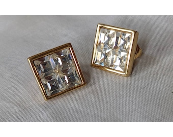 Vintage Swarovski Crystal + Goldtone Clip On Earrings