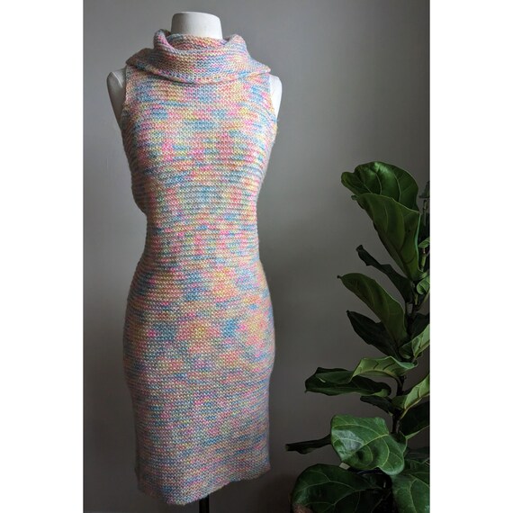 Vintage Handwoven Knit Sleeveless Mock Turtleneck Dress