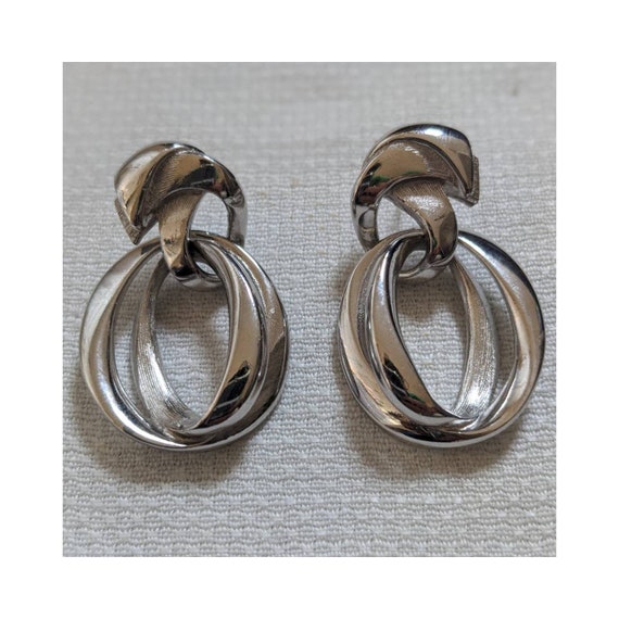 Vintage Givenchy Double Hoop Silvertone Earrings - image 5