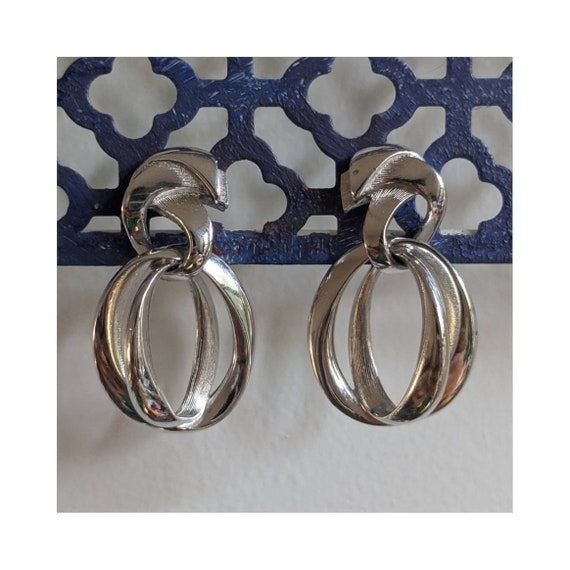 Vintage Givenchy Double Hoop Silvertone Earrings - image 1