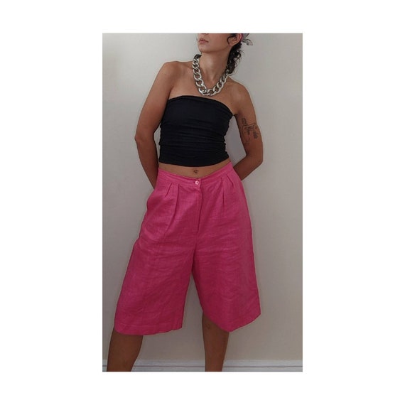 Vintage Hot Pink Baggy Linen Shorts - image 4