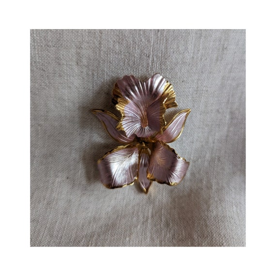 Vintage Metal Pink Flower Brooch - image 3