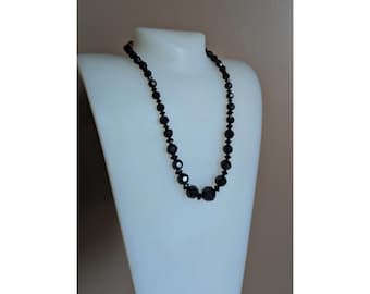 Vintage Black Glass Beaded Necklace