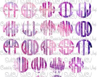 Circle Monogram Font Watercolor, PNG, Digital Download, Sublimation Designs