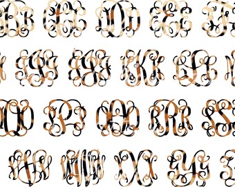 Interlocking Vine Font In Leopard Print, PNG, Digital Download, Sublimation Designs