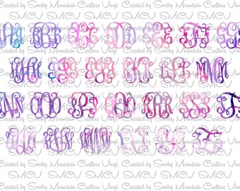 Interlocking Vine Font Watercolor, PNG, Digital Download, Sublimation Designs, Monogramming