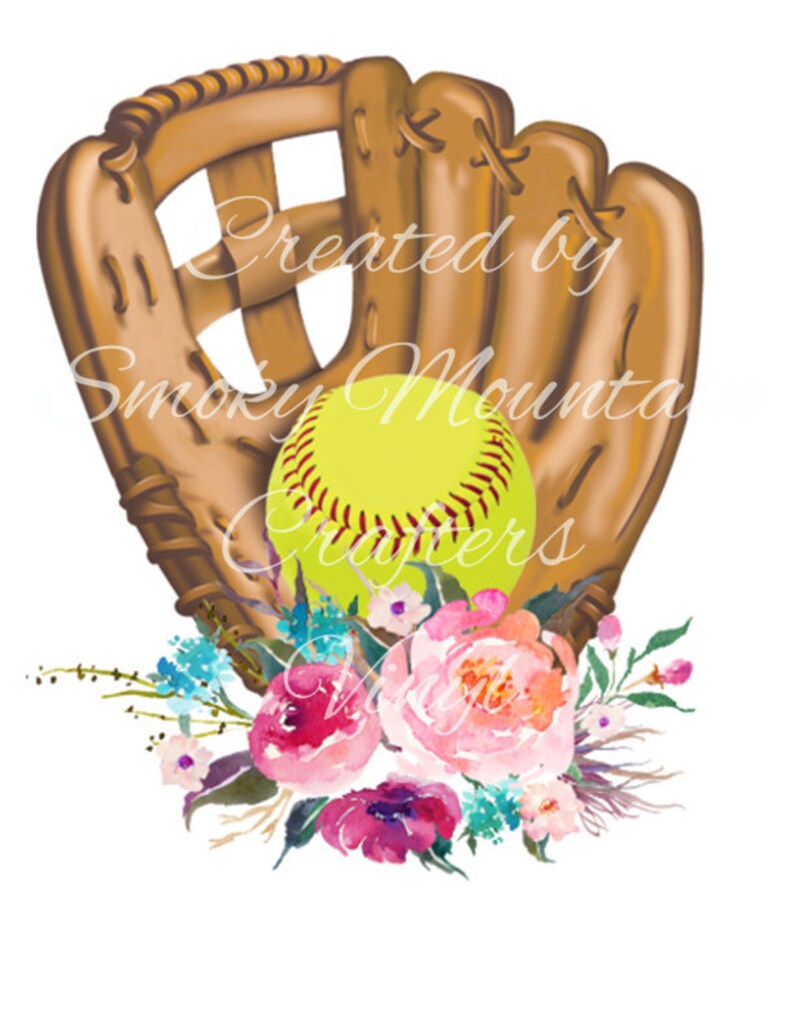 Softball glove with flowers PNG Sublimation design digital Etsy