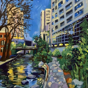 Original Gouache Painting, San Antonio Riverwalk
